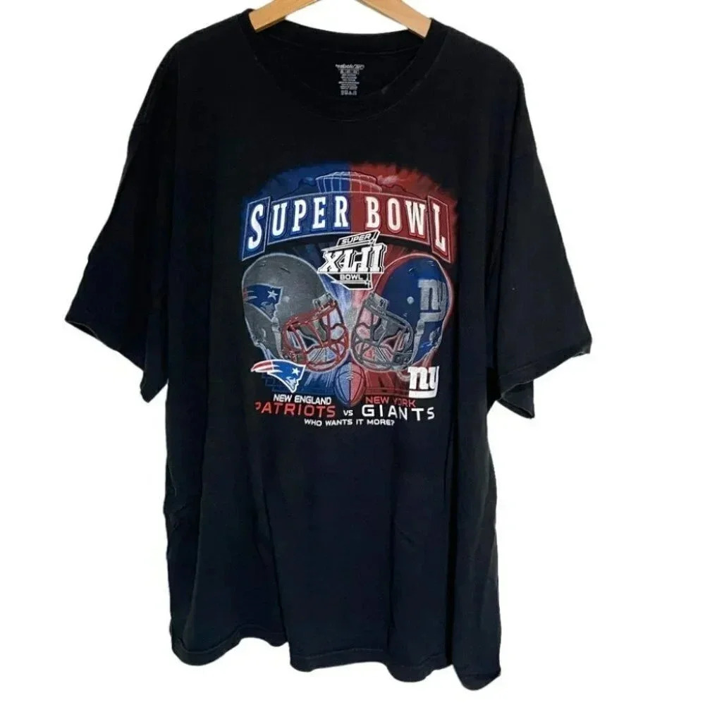 Reebok Super Bowl XLII T-Shirt 2XL Black Patriots vs Giants Graphic Tee